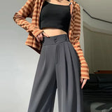 Zingj Pants Female Autumn 2024 New High Waist Pendant Straight Pear Shaped Pants Narrow Version Of The Floor Wide Leg Pants-Outfit