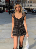 Lattice Pattern A-Line Short Sleeve Mini Dress For Womens Clothes Summer Casual Stretch Comfortable Lady