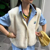 Sleeveless Plush Short Vest Jacket 2024 New Fashion Women's Loose Single-Breasted Vest Coat-Outfit