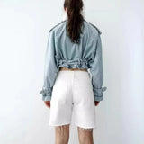 Summer New Vintage Wash With Old Belt Lapel Loose Denim Jacket