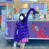 Zingj Hole Hollow Out In The Long Sweater Female Stripe Loose Color Dark Versatile Knit Niche Punk-Outfit