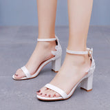 Cm Thick Heel Shallow Mouth With Sandals Round Head Fish Mouth Flowers Nails High Heel Sandals White Wedding