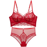 Ultra-thin Cup Bra Set Classic Bandage Lingerie Push Up Brassiere Sexy Underwear Set Lace Embroidery For Women