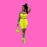 Color Women 2 Piece Set Off Shoulder Sleeveless Crop Top High Waist Bandage Biker Shorts 2022 Summer New Workout