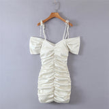 bodycon dresses for women 2022 Summer korean white dresses mini off shoulder satin dress elegant ruched dresses