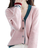 Zingj Spring And Autumn New Fashion Female V-Neck Loose And Versatile Color Cardigan Show Thin Single Breasted Sweater Coat Female-Outfit