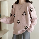 Zingj Winter New Style Korean Is Loose Languid Lazy Wind Knit Jacket Sen Is Restoring Ancient Ways Handmade Flower Embroidery Head Sweater Female-Outfit