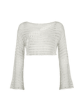 Hollow Out Long Sleeve Knit Crop Top- Outfit