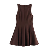 Short Dress 2025 Spring And Summer Set Wide Swing Women's Sleeveless Boat Collar Body A-Word Mini