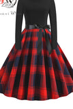 Print Vintage Dress Women Christmas Casual Robe Femme Dress Elegant Party Dresses Long Sleeve