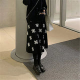 Women Clover Floral Jacquard Knitted Skirts Simple Elastic High Waist Long Skirts Autumn Winter A-Line Midi Skirts