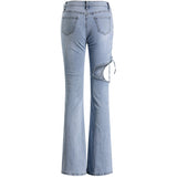 Clothing Flare Jeans Ripped Slit Straight High Waist Self Cultivation Vintage Casual Fashion Ladies Denim Trouser