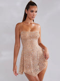 High-End Women's Hot Diamond Sexy Perspective Sling Dress Skirt Dress Dress Dress Banquet Dress