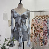 Irregular Kinking Of The Net Yarn Irregularly Kinked Lotus Lobe Slings Shoulder Horn Sleeve T-Shirt Short Top