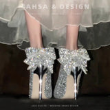 Version Of The New Student High Heels Female Adult 18Th Birthday Gift Wedding Shoes Fine Heel Tip Bow Single