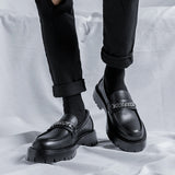 Zingj New Spring Chain Loafers Man's Foot Pedal Thick Platform Thick Heel British Style Small Leather Shoes