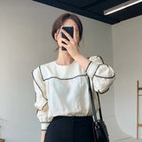 O-neck Patchwork Women Blouses Shirts Full Sleeve Ruffles Female Blouses Shirts Spring Summer Tops