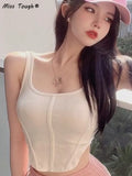 Sexy Party Vest Women Sleeveless Designer Chic Crop Tank Top Casual High Street Korean Sleeveless Strap Top Female