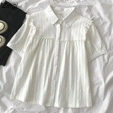 Sleeve Shirts Women Lace Preppy Style Pure Ulzzang Students Sweet All-match Casual Cute New Arrival Prevalent Mujer