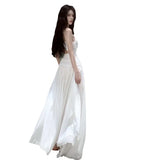 Zingj Sense French Pure Desire Hot Girl Inclined Shoulder Show Waist Atmosphere Sense Vacation Super Fairy Big Romantic Dress White