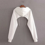 Summer New Sexy Fashion Super Short Hoodie Hiohop Drawstring Long Sleeves Open Chest Easy Tops Ropa Mujer