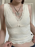 V Neck Lace Crop Tank Top- Outfit
