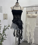 Real Patted Neck Lace Breast Pad Sling Sling Sling Waist Sling Babes Design Feeling Ribbon Mid-Long Blouse