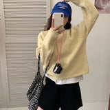 Zingj Color Restoring Ancient Ways Hook Flower Sweater Female Autumn Dong New Loose Lazy Wind Inserted Shoulder Sleeve Gentle Round Collar Sleeve Knitting-Outfit