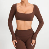 Zingj Tie Chest Pad Long Sleeve Yoga Suit Outdoor Running Fitness Suit Quick Dry Long Sleeve T-Shirt Sports Top Women-Outfit