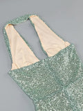 Halter Deep V Neck Sequin Maxi Dress- Outfit