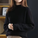 Zingj Semi-Turtleneck Sweater Women's Autumn Soft And Lazy Knit Jumper With Shoulder Thick Bottom Top-Outfit