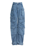 Zingj 2024 New Fashion High Waist Large Pocket Loose Casual Wide Leg Pants Women's