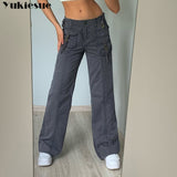 gray overalls wide leg cargo women pants women's trousers sexy low waist loose casual trousers vintage