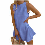 Dress Women Summer Fashion Solid O Neck Sleeveless Party Dress Women Casual Loose Ladies Mini Dress