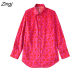 Women Vintage Floral Print Single Breasted Casual Shirt Office Lady Soft Touch Business Blouse Chic Blusas Tops