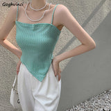 Women Summer Thin Plaid Vintage Irregular Bellyband Cropped Basic Tops Slim Sexy All-match Cool Stretchy Casual