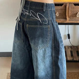 Street Vintage Water Wash Scissors Jeans Babes Design Broad Legs Casual Thin To Make Old Tug