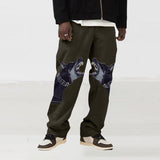 Spring Summer Casual Pants Mens Fashion Mid Waist Pants Hipster Streetwear Vintage Cross Print Loose Straight Trousers