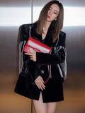 High Quality Women Tassel Velvet Blazer Suit Black 2022 Autumn Black Diamond Buttons Ladies Jacket Clothing
