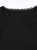 sleeve crop top with square neckline and lace