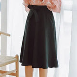 Women Skirt High Waist Pleated Knee Length Skirt Vintage A Line Big Bow