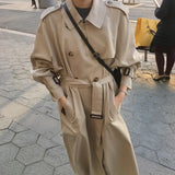 Double Breasted Oversized Long Trench Coat Women Windbreaker Fashion Female Turn-down Collar Long