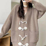 Zingj Winter Korean Department New Style Ox Horn Buckle Knit Cardigan Languid Lazy Wind Sweater Design Feeling Loose Fashionable Casual Jacket Female-Outfit