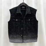 Fashion Hot Full Of Star Denim Vest Coat Men's Fried Street Loose Sleeveless Vest Horse Clip