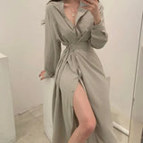 French Korean Style Design Long Shirt Dress Elegant Waist Lace Harajuku Dresses for Women Party Autumn New