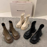 Zingj Boots Women's Thick Bottom Versatile White Plus Velvet Martin Boots Women's British Wind 2024 New Autumn And Winter Boots Women's
