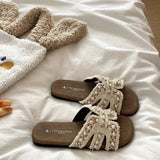 Sense Of Romantic Gentle Wind Pearl French Lazy Holiday Cool Slippers Women Summer Wearing A Word Slippers