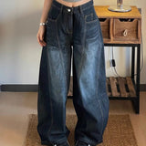 Street Vintage Water Wash Scissors Jeans Babes Design Broad Legs Casual Thin To Make Old Tug
