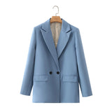 New Pure Color Double-Breasted Loose Casual Suit Jacket In