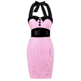 Print Sexy Halter Sheath Dress Polka Dot Vintage Women Summer Backless 50s Pin Up Rockabilly Slim Pencil Bodycon